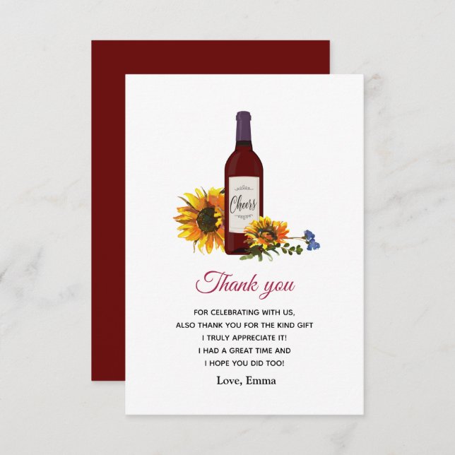 garrafa de vinho cartões de agradecimentos de gira (Frente/Verso)