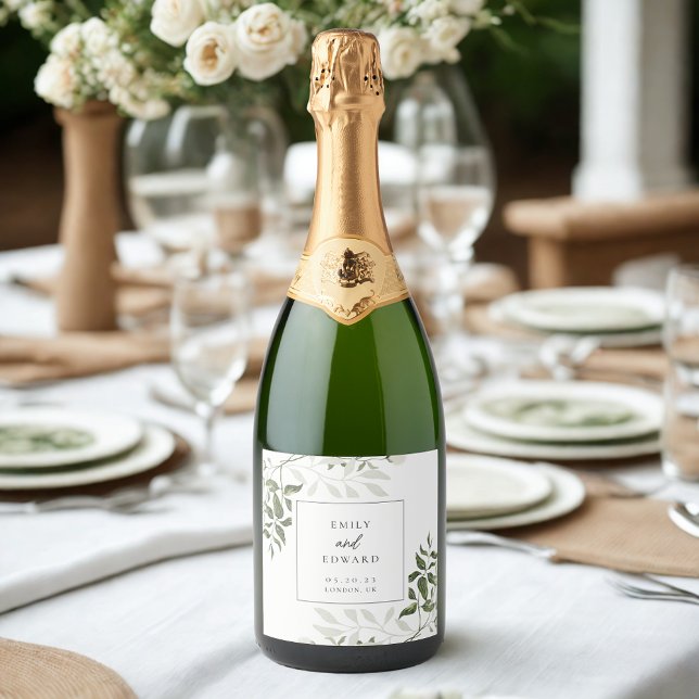Garrafa de vinho de Casamento Floral Verde e Branc (Criador carregado)