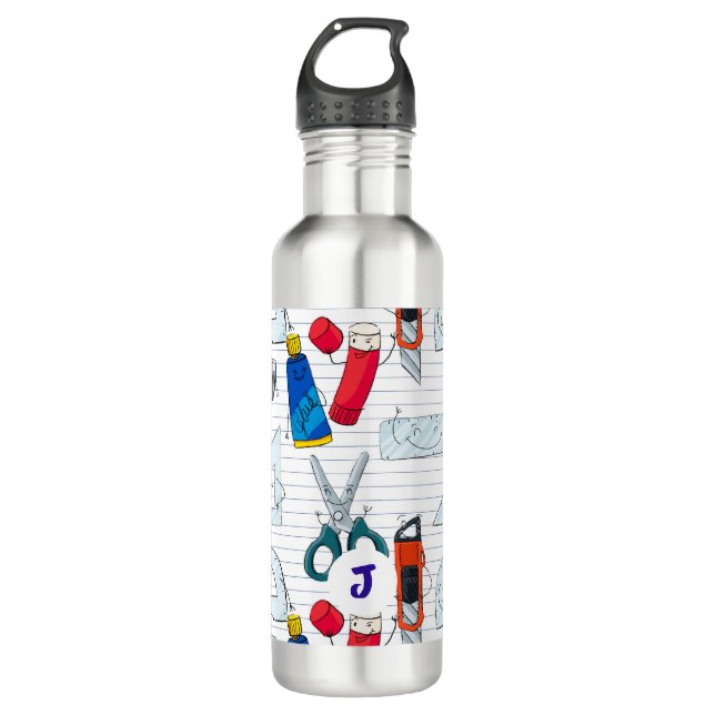 Garrafa De volta às personagens escolares. Inicial persona (Frente)