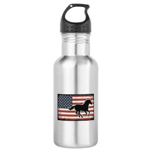 Garrafa Desenho Vetorial de Cavalo com Bandeira Americana