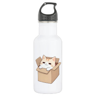 Garrafa Design de Adesivo Kawaii de Gato Fofo em uma Caixa