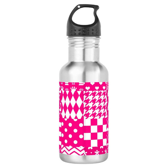 Garrafa Design de Correção de Padrões Mistos Brancos Rosa (Frente)