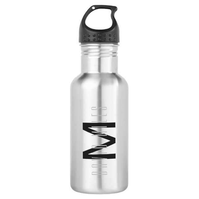 Garrafa Design de Monograma Mínimo Moderno Cinza Escuro Ed (Frente)