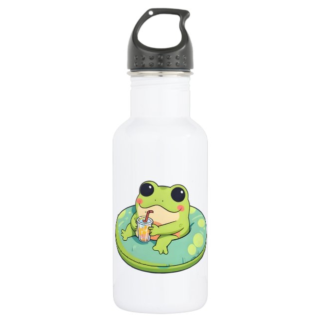Garrafa Design de Sapo Chibi Fofo Dia de Piscina de Verão  (Frente)
