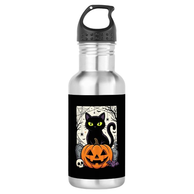 Garrafa Design de Vetor de Abóbora de Gato Preto de Hallow (Frente)