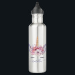 Garrafa Design floral da aguarela da cara bonita do<br><div class="desc">Design floral colorido da aguarela da cara do unicórnio do divertimento bonito. O presente perfeito para a menina em sua vida com estes ilustração e espaço bonitos do unicórnio da aguarela a personalizar. Parte de uma coleção.</div>