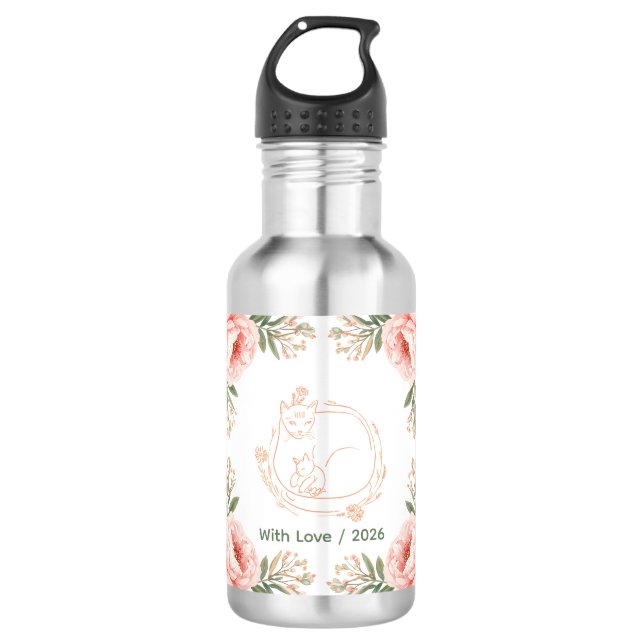Garrafa Dia das Mães Floral Personalizado Mamãe Gata e Gat (Frente)