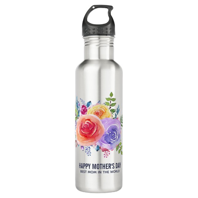 Garrafa Dia de as mães de Buquê Floral Rosa de Aquarela (Frente)