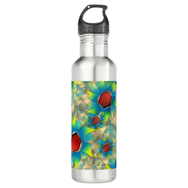 Garrafa Diferentes flores virtuais, pétalas azuladas sobre (Frente)