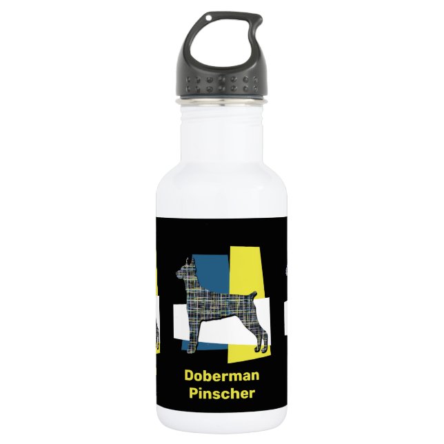 Garrafa Doberman Pinscher Cachorro Amarelo e Blue Grid (Frente)