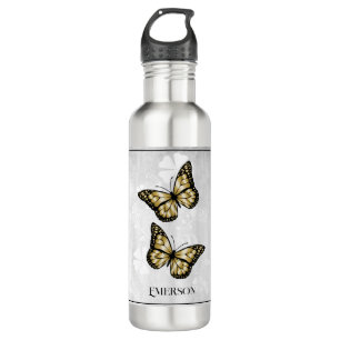 Garrafa Dourada borboleta Floral Personalizada