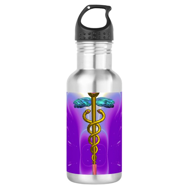 Garrafa DOURADO SÍMBOLO MÉDICO DO CADUEUS Roxo Ultra Viole (Frente)