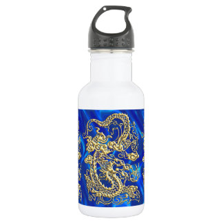 Garrafa Dragão Dourado embutido no Impressão Satin Azul