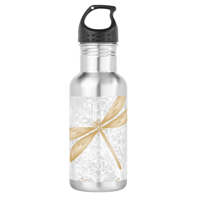 Garrafa Dragonfly Dourada Personalizada Água de Aço Inoxid (Frente)