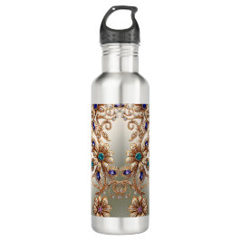 Garrafa Elegant Gold Jewel Flowers Water Bottle