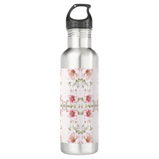 Garrafa Elegant Pink White Floral Water Bottle (Frente)