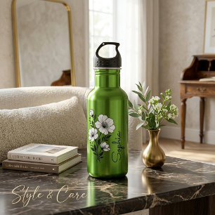 Garrafa Elegante Arte Botânica em Linha Bouquet Floral Nom