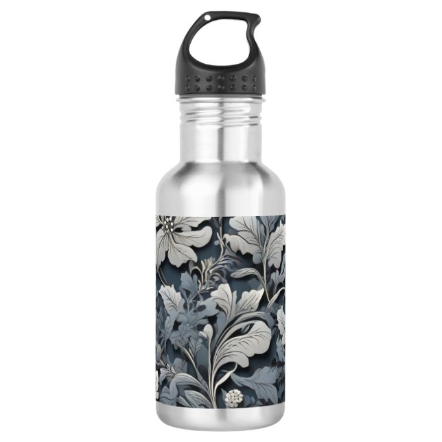 Garrafa Elegante floral cinza prateado branco (Frente)