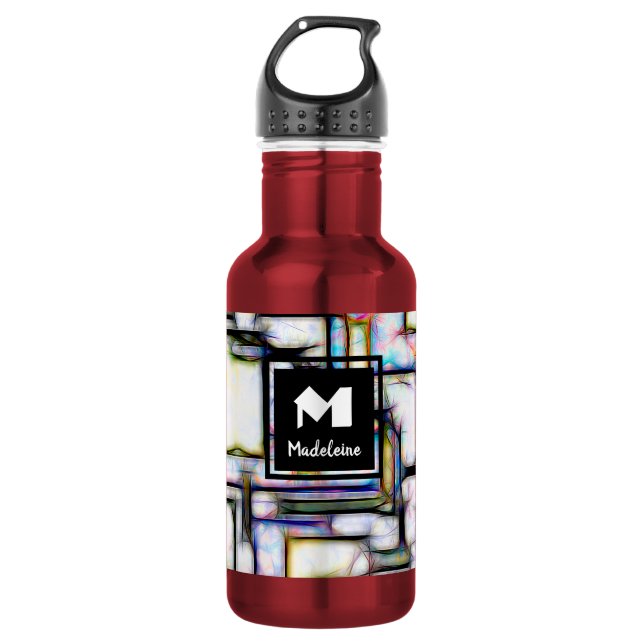 Garrafa Elegante Monograma Moderno Quadrado Verde Preto Te (Frente)
