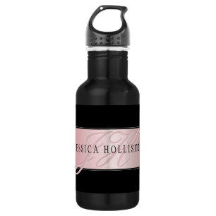 Garrafa Elegante Rosa Bege Falso Ouro Nome & Iniciais