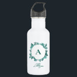 Garrafa Elegante Verde Molerado Monograma de Aquarela<br><div class="desc">Um belo verde teal faz uma declaração elegante. Você pode personalizar com suas informações e mudar o texto.</div>