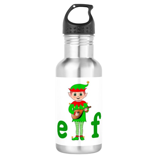Garrafa Elfo Musical Moderno sobre Branco (Frente)