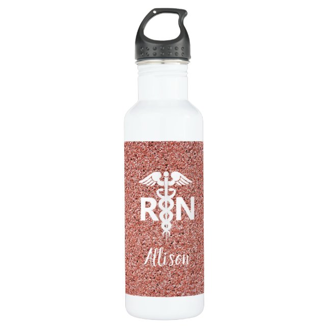 Garrafa Enfermeiro Caduceus Rosa Dourado Glitter Registrad (Frente)