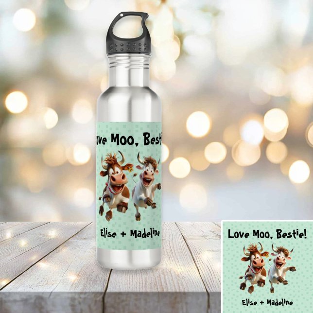 Garrafa Engraçado "Love Moo Bestie" Personalizado Melhor A (Funny Love Moo, Bestie Personalized Best Friends Stainless Steel Water Bottle)