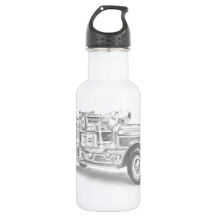 Garrafa esboço de caminhão de bombeiros vintage desenhado