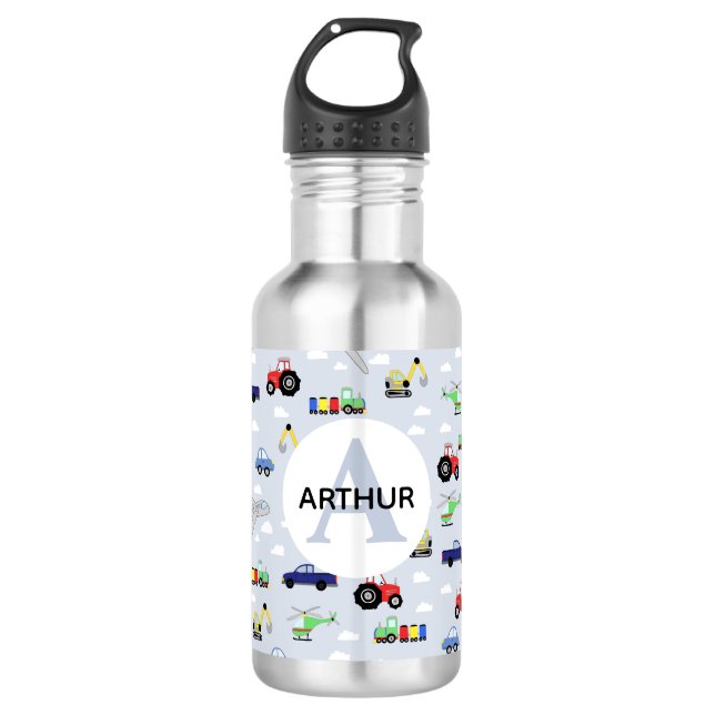 Garrafa Escola de Comboios e Crianças de Automóveis Azuis (Frente)