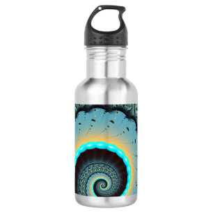 Garrafa Espiral de Arte Fractal Laranja abstrato azul Turq