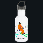 Garrafa Esquema de Abertura de Texto Personalizado<br><div class="desc">Abertura de esqui! design com esquiadores esquiando ao longo do inverno, os taludes da estância de esqui alpina, que se encontram em árvores de abeto cobertas de neve nos Alpes. Os esquiadores Freeride estão vestindo ternos de esqui antigos coloridos, descida de esqui com esquis em um fundo pastel rosa de...</div>