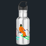 Garrafa Esqui Abrindo esquiador<br><div class="desc">Abertura de esqui! design com esquiadores esquiando ao longo do inverno, os taludes da estância de esqui alpina, que se encontram em árvores de abeto cobertas de neve nos Alpes. Os esquiadores Freeride estão vestindo ternos de esqui antigos coloridos, descida de esqui com esquis em um fundo pastel rosa de...</div>