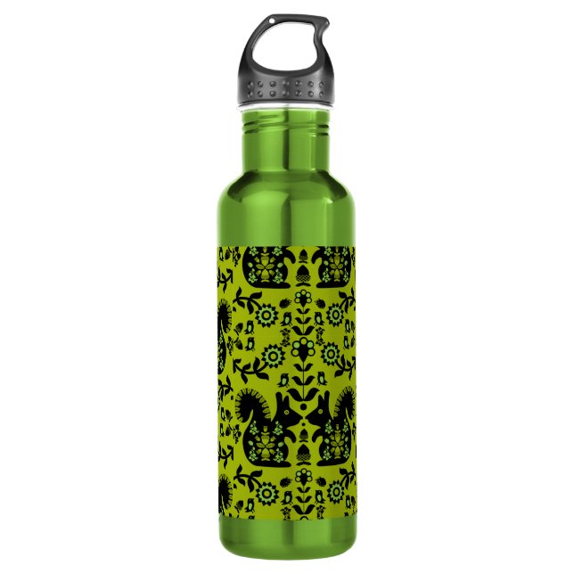 Garrafa Esquilo Arte Foliar Nórdica Escandinava (Frente)