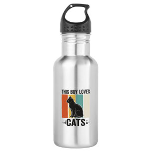 Garrafa Este Menino Ama Gatos Design Retro Amante de Gatos