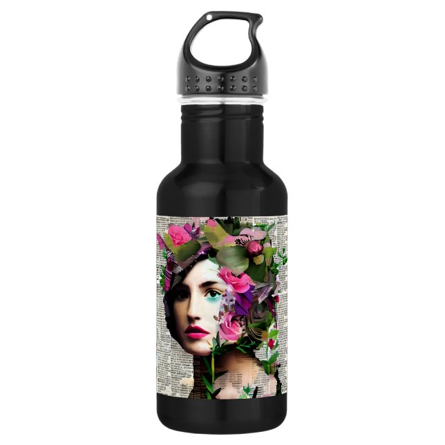 Garrafa Estilo de Colagem de Papel | Vintage Mulher (Frente)