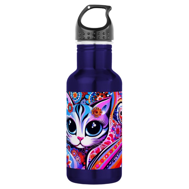 Garrafa Estilo de Talavera Gatinho Gatinho Abstrato de Art (Frente)