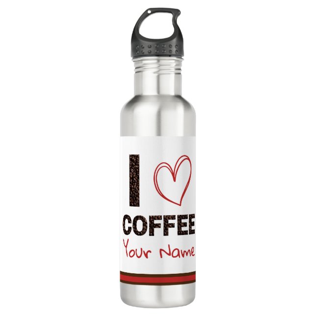 Garrafa Eu Amo Café Bean Heart Brown Red Modern Personaliz (Frente)
