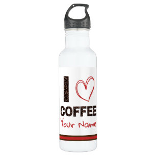 Garrafa Eu Amo Café Bean Heart Brown Red Modern Personaliz