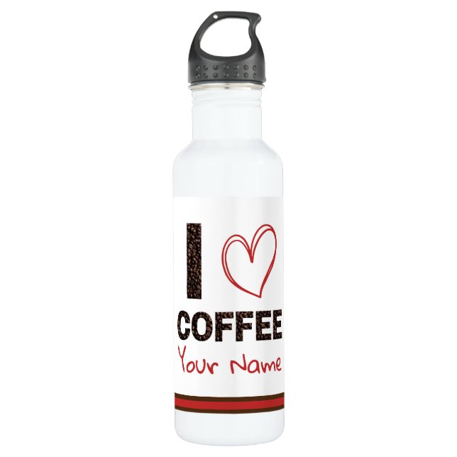 Garrafa Eu Amo Café Bean Heart Brown Red Modern Personaliz (Frente)