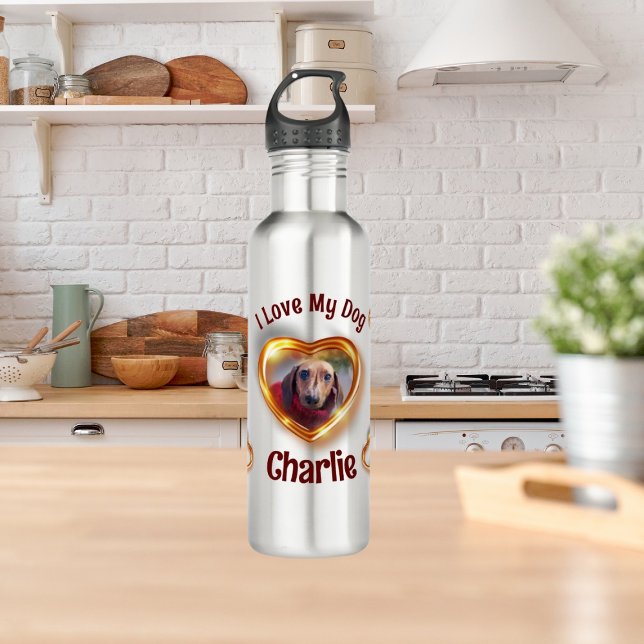 Garrafa Eu Amo Meu Cachorro De Coração Brilhante (Criador carregado)