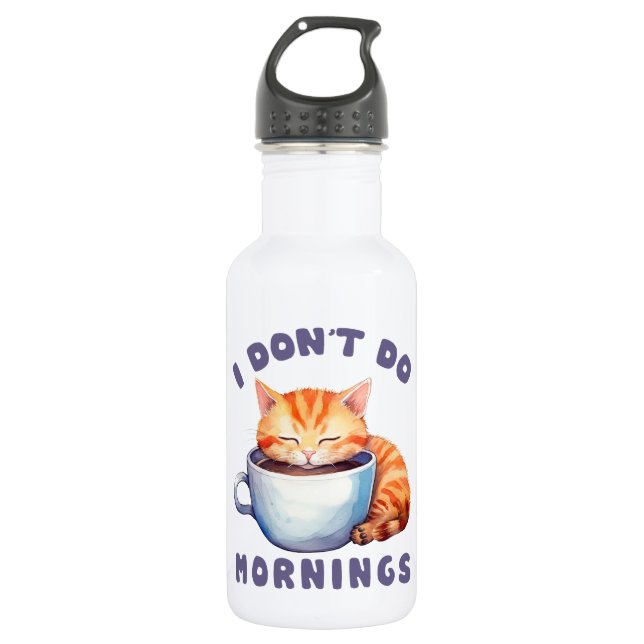 Garrafa Eu não faço manhãs - Gato Laranja Bonito com Café (Frente)