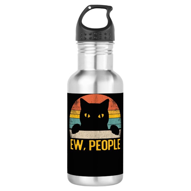 Garrafa Ew, Retrô De Gato Preto Da Pessoas - Engraçado Cat (Frente)