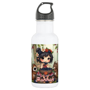 Garrafa Fada Chibi Comendo Amoras com Amigos da Floresta