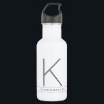 Garrafa Faixa Branca de Cinzas Simples Moderna de Nome Mon<br><div class="desc">Monograma moderno elegante e subestimado de cinzas,  com nome personalizado numa garrafa de água de aço inoxidável branca personalizada,  num tipo clássico de sans-serif com aspecto profissional e mínimo para uma estética simples e moderna.</div>