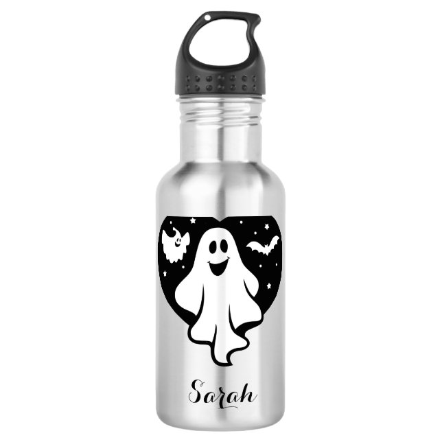 Garrafa Fantasma Bonita Do Halloween Com Coração E Bat (Frente)