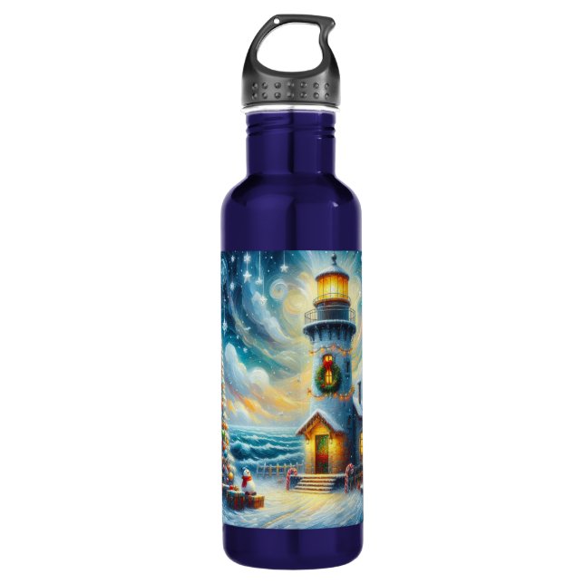 Garrafa Farol de Árvore de Natal Azul Costeiro Náutico (Frente)