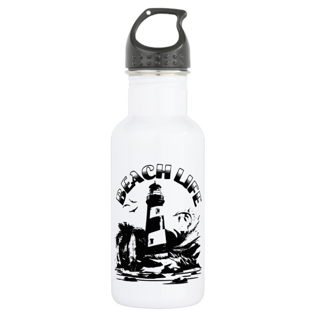 Garrafa Farol Preto e Branco Vida de Praia (Frente)