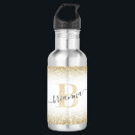 Garrafa Faux Dourado Glitter Sparkly Monogramas Nome Cubo<br><div class="desc">Bonito borda de ouro amarelo numa garrafa moderna e moderna de aço inoxidável esparso,  de água metálica,  com um bonito nome de escrita e personalização inicial que parece cônica e cinzenta.</div>