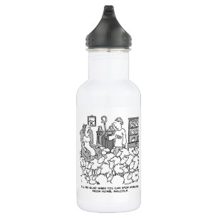 Garrafa Fazendeiro trabalhando de casa com ovelha. Engraça